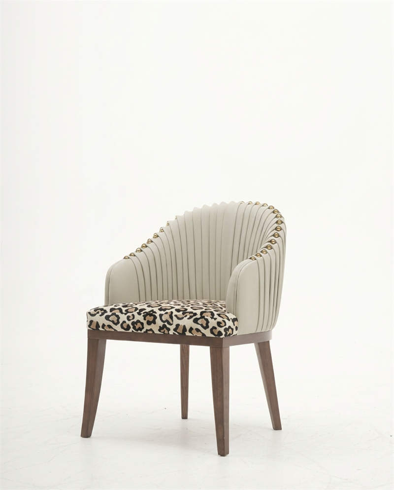 Solid Oak Accent Chair | Leather, Leopard & Brass Nails